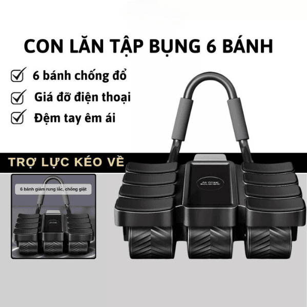 Con Lăn Tập Bụng Trợ Lực 6 Bánh 8 Đệm
