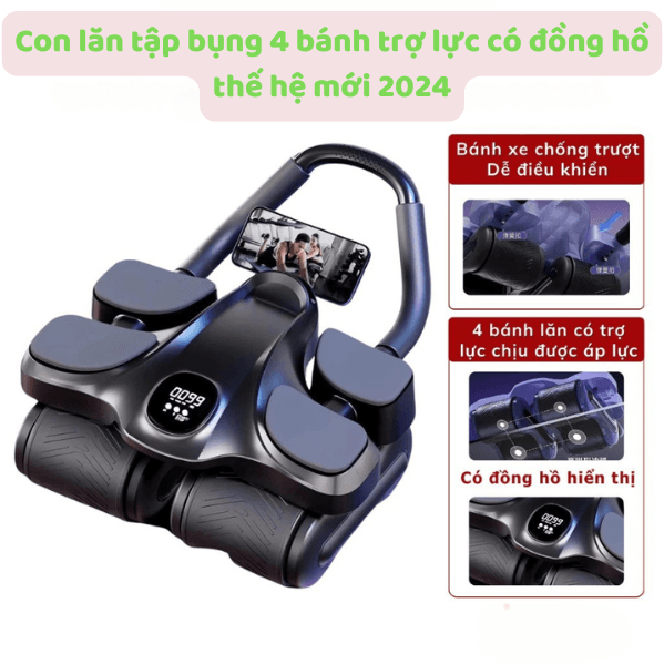 Con lăn tập bụng 4 bánh trợ lực có đồng hồ thế hệ mới
