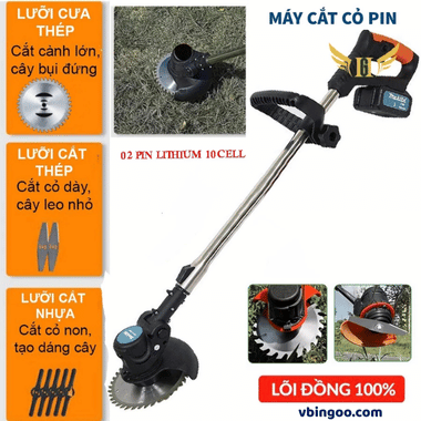 [ TẶNG 8 LƯỠI CẮT ] Máy Cắt Cỏ, Tỉa Cành Cầm Tay Pin Khủng 10 cell