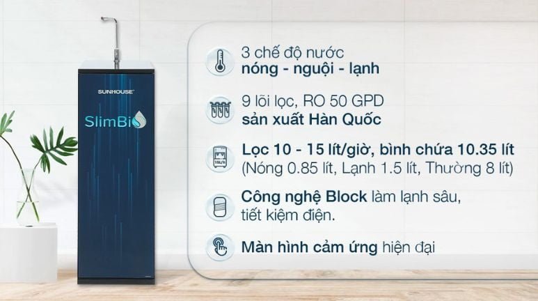 Máy lọc nước nóng lạnh Sunhouse SHA76214CK-S