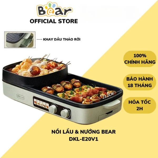 Noi lau nuong dien da nang Bear DKL E20V1 Nồi lẩu nướng điện đa năng Bear DKL- E20V1