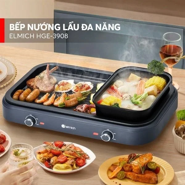 Noi nuong lau da nang Elmich HE 3908 Nồi lẩu nướng đa năng Elmich HE-3908