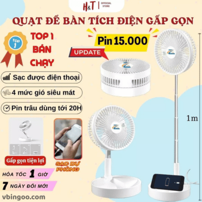 Quạt Tích Điện Gấp Gọn Để Bàn Mini
