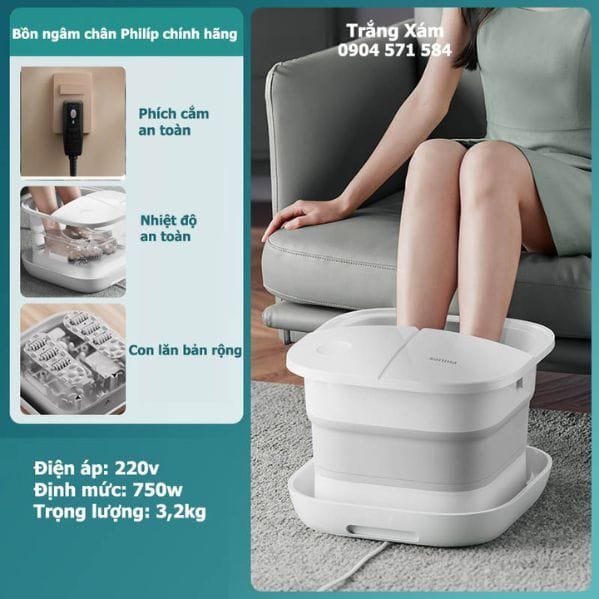 Bồn ngâm chân gấp gọn massage tự động Philips