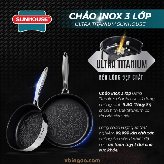 Chao chong dinh sieu cao cap Ultra titanium Sunhouse Chảo chống dính siêu cao cấp Ultra titanium Sunhouse