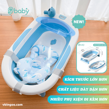 Chậu tắm gấp gọn kèm phao nằm tắm và đồ chơi 9BABY