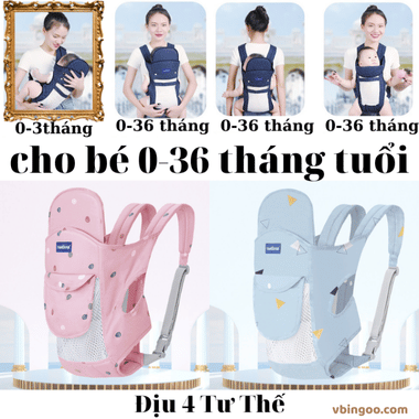 Địu Em Bé Sơ Sinh Có Đỡ Cổ, Địu 4 Tư Thế Đa Năng 