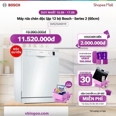 Máy Rửa Chén Độc Lập 12 Bộ Bosch SMS25AW01R