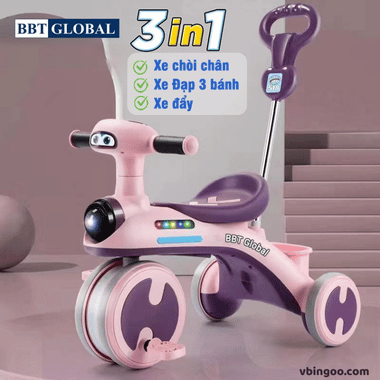 Xe đạp 3 bánh đa năng 3 IN 1 cho bé có đèn và nhạc