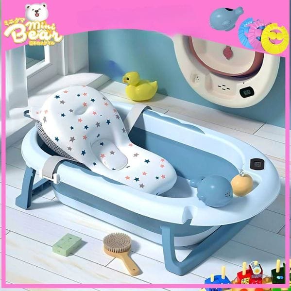 chậu tắm cho bé gấp gọn kèm nhiệt kế MINI BEAR