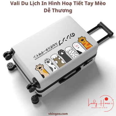 Vali Du Lịch In Hình Hoạ Tiết Tay Mèo Dễ Thương