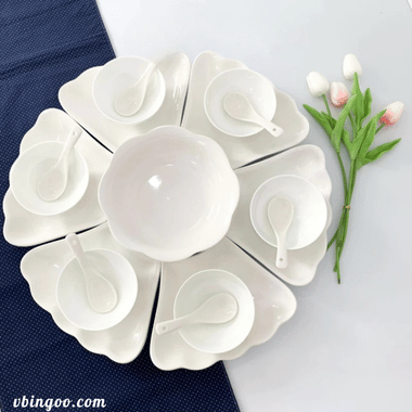 Bộ bát đĩa Hoa Mặt Trời sứ Minh Châu trắng trơn