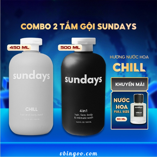 Combo Sua Tam Goi Nam Sundays 4in1 Combo Sữa Tắm Gội Nam Sundays 4in1