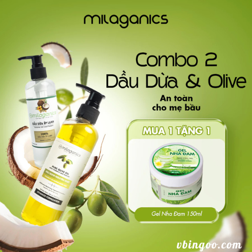 Combo dau dua va dau olive MILAGANICS nguyen chat Combo dầu dừa và dầu olive MILAGANICS nguyên chất