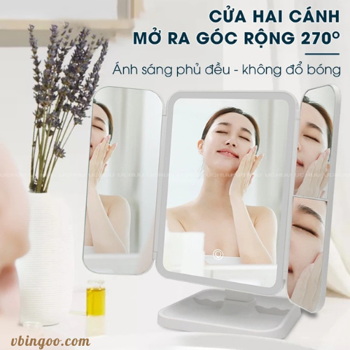Gương Để Bàn UCHUU Trang Điểm có Đèn LED 3 Màu