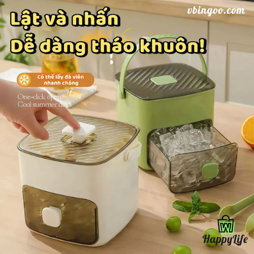 Khay Làm Đá Thông Minh 2 Tầng Có Nắp Đậy