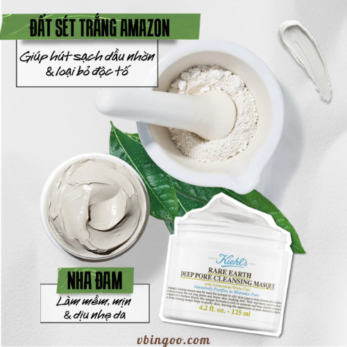 Mat na dat set Kiehls Rare Earth Deep Pore Cleansing Masque Mặt nạ đất sét Kiehl's Rare Earth Deep Pore Cleansing Masque