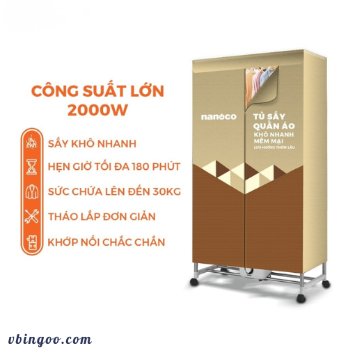 Tu say quan ao Nanoco Tủ sấy quần áo Nanoco