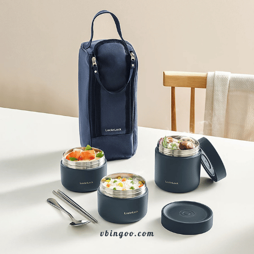 Bộ Hộp Cơm Giữ Nhiệt LocknLock Lunch Box 3 Ngăn