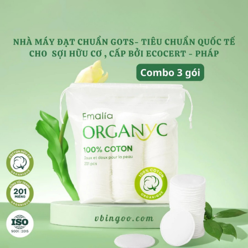 Combo 3 goi Bong tay trang Emalia Organyc 201 mieng Combo 3 gói Bông tẩy trang Emalia Organyc 201 miếng