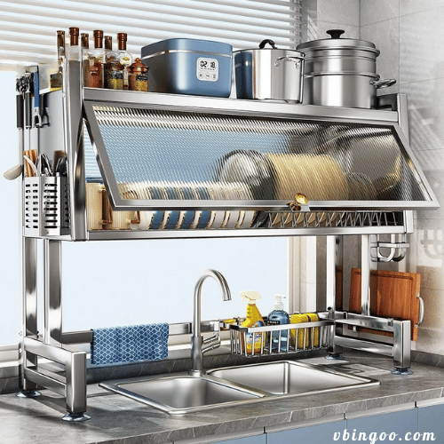 Ke De Chen Dia Inox Co Nap Day GSlife Kệ Để Chén Đĩa Inox Có Nắp Đậy GSlife