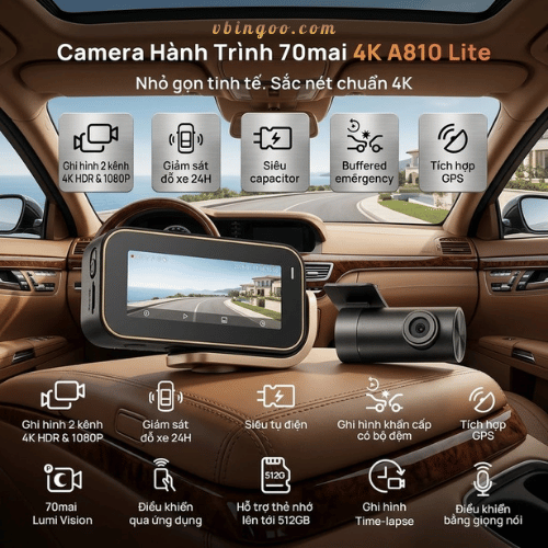 Camera hanh trinh 70mai 4K A810 Lite Camera hành trình 70mai 4K A810 Lite