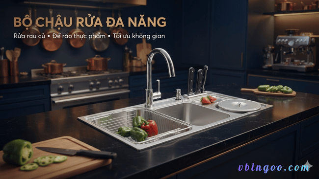 Chậu Rửa Chén Inox 304 2 Hố 1 Hố Rác Eurolife EL-C9245