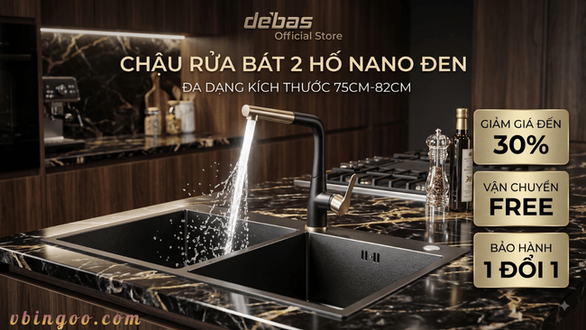Chau rua bat 2 ho inox nano Debas Chậu rửa bát 2 hố inox nano Debas