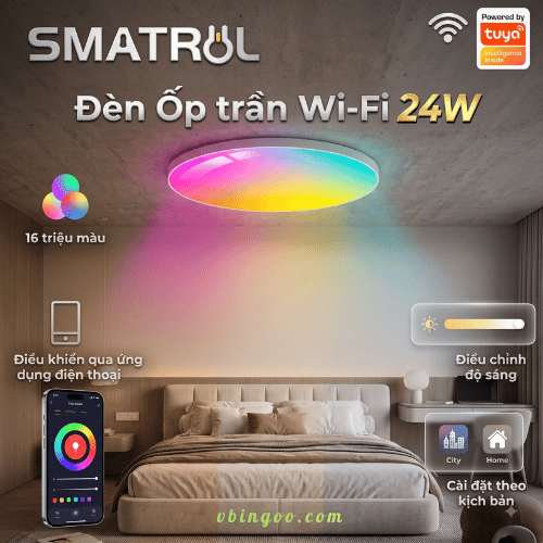 Den LED Op Tran Thong Minh Wifi SMATRUL Đèn LED Ốp Trần Thông Minh Wifi SMATRUL