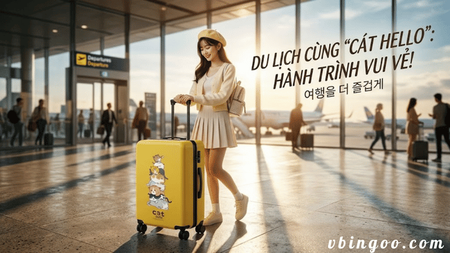 Vali Du Lịch In Hình Hoạ Tiết Tay Mèo Dễ Thương