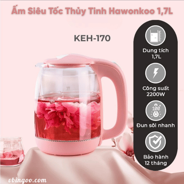 Ấm Siêu Tốc Thủy Tinh Hawonkoo 1,7L